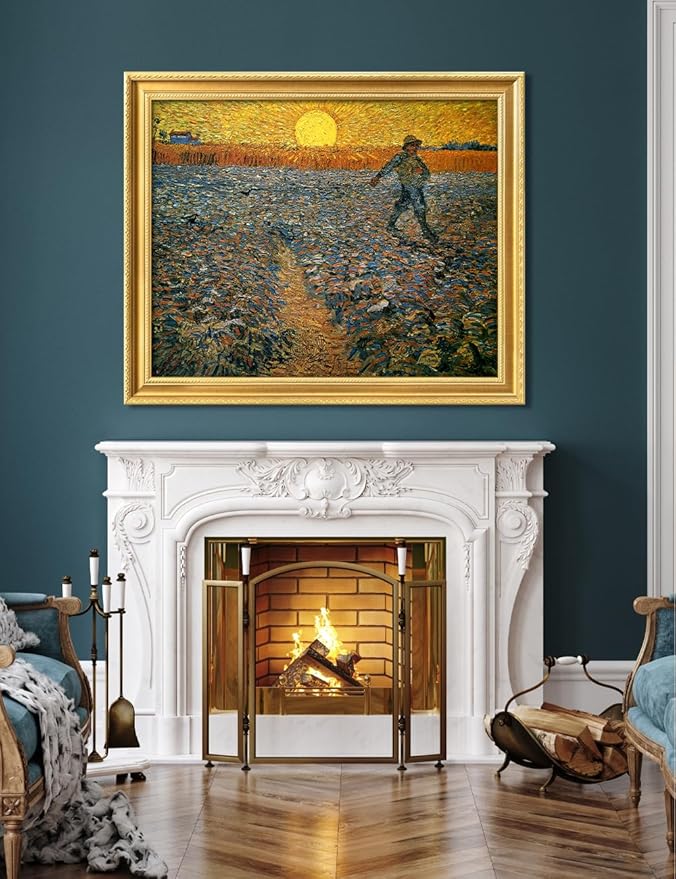DECORARTS - Vincent van Gogh's The Sower. Museum-Quality Giclee Print on Cotton Canvas, Gold Solid Wood Frame, Framed Size: 34.75x28.75 in, Made in USA