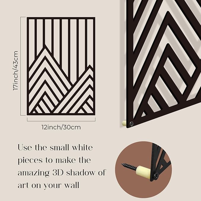 Glamativity 4 Pack Black Abstract Metal Wall Art, Minimalist Décor Single Line Art Wall Décor, 3D Textured Metal Wall Sculptures, for Living Room Bedroom Bathroom Study Room (Mountain Line, M Size 17 x 12'')