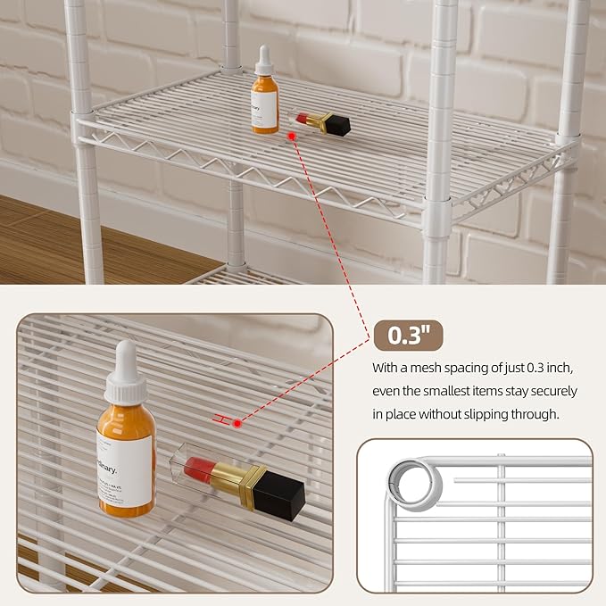 SINGAYE 6 Small Wire Shelves Kitchen Pantry Close Home Organizers and Storage Bathroom Shelf Laundry Room Organization Adjustable Book Metal Garage Shelving Unit