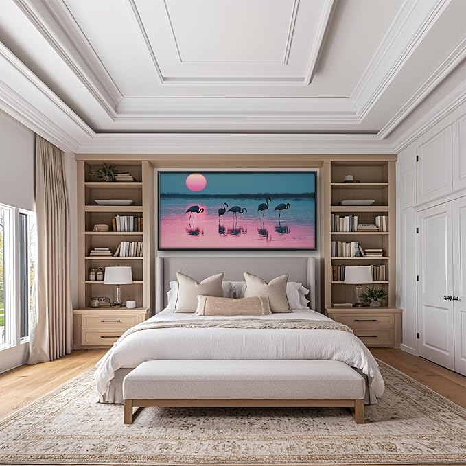 Olivine Flamingo Wall Art, Sunset Pictures Wall Decor, Beach Painting, Tropical Animal Canvas Prints, Framed Artwork for Bathroom Bedroom Living Room Office Home Decoration 60"x30"