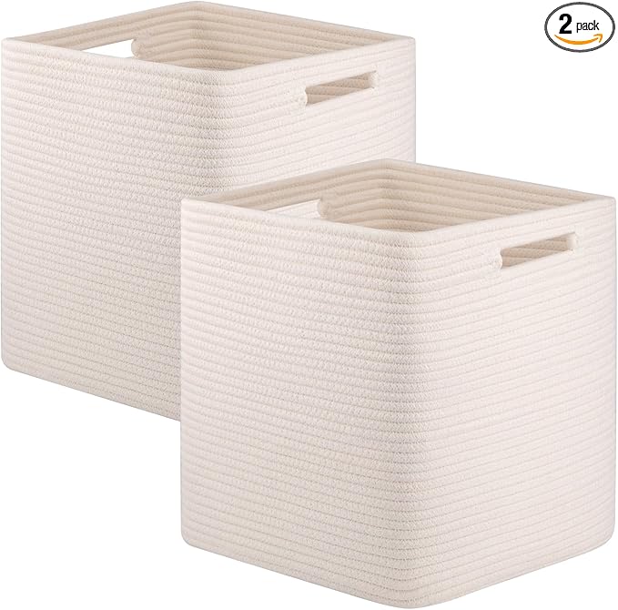 OIAHOMY Storage Cubes, 13 Inch Cube Storage Organizer, Collapsible Storage Bins, Baskets for Organizing, Storage Bins for Shelves-White, 2-PACK