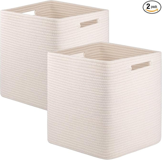 OIAHOMY Storage Cubes, 13 Inch Cube Storage Organizer, Collapsible Storage Bins, Baskets for Organizing, Storage Bins for Shelves-White, 2-PACK