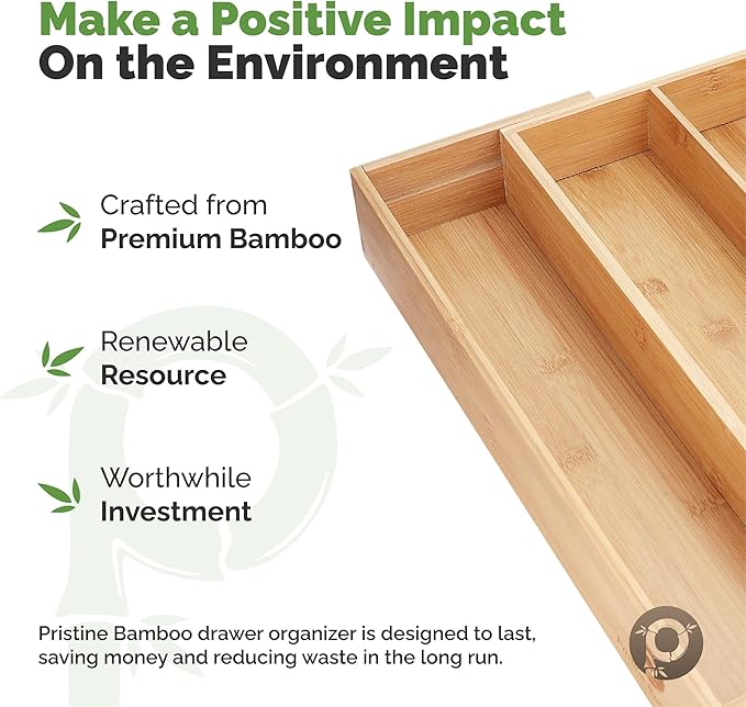 Silverware Tray for Drawer Organizer,Kitchen Drawer Organizer,Cutlery Organizer in Drawer, Flatware Silverware Holder, Expandable Adjustable Wooden Dividers (8-slots)