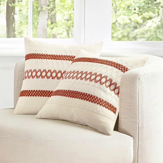 MIULEE Set of 2 Burnt Orange Fall Decorative Pillow Covers 20x20 Inch Farmhouse Rustic Boho Couch Throw Pillows Modern Cotton Cushion Covers Retro Cute Macrame Woven Home Decor for Bed Sofa Chair