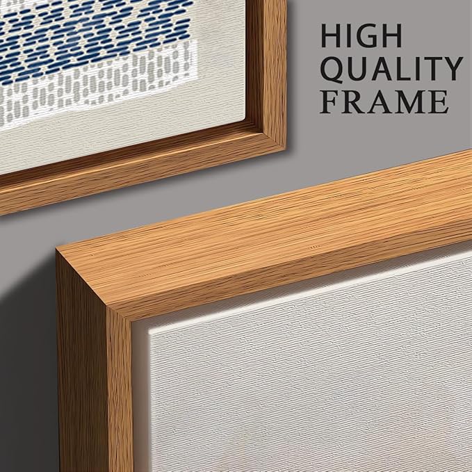 IARTTOP Large Blue Abstract Framed Canvas Wall Art 16x24 Inch Neutral Modern Art Prints Minimalist boho Artworks for Living Room Bedroom Office Set of 3