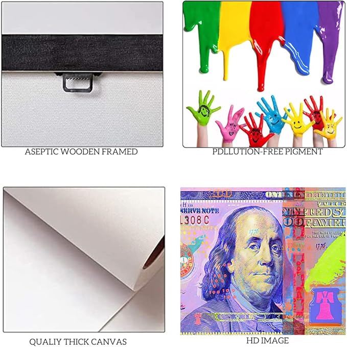 Artwork for Home Walls Large Money Bill Canvas Work Pictures for Office Modern Home Decor Colorful USD Dollars Art Print Wood Pallets for Bed for Bathroom Guest Room Framed Ready to Hang-40 Wx20 H