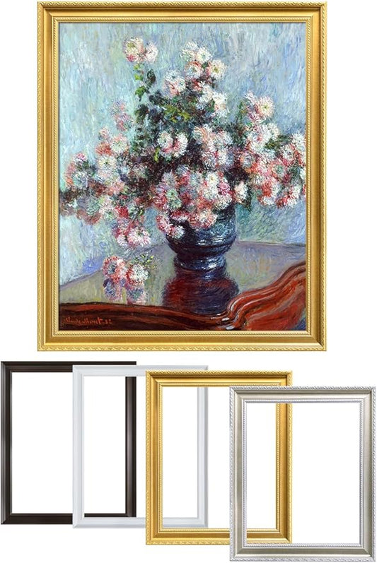 DECORARTS - Claude Monet Chrysanthemums 1882, Large Framed Wall Art, Canvas Size 28x35, Outer Dimensions Larger With Customizable Solid Wood Frames, Giclee Canvas Print, Made in USA