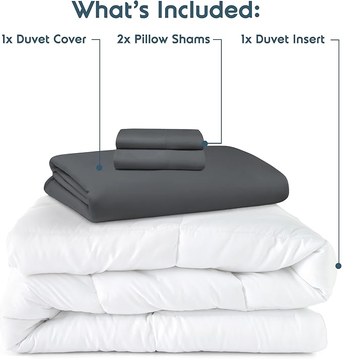Nestl King Duvet Cover Set with Comforter Insert - Dark Grey 4 Piece 104x90 Duvet Cover & 2 Pillow Shams with White Quilted Down Alternative Comforter, Ultra Soft, All Season