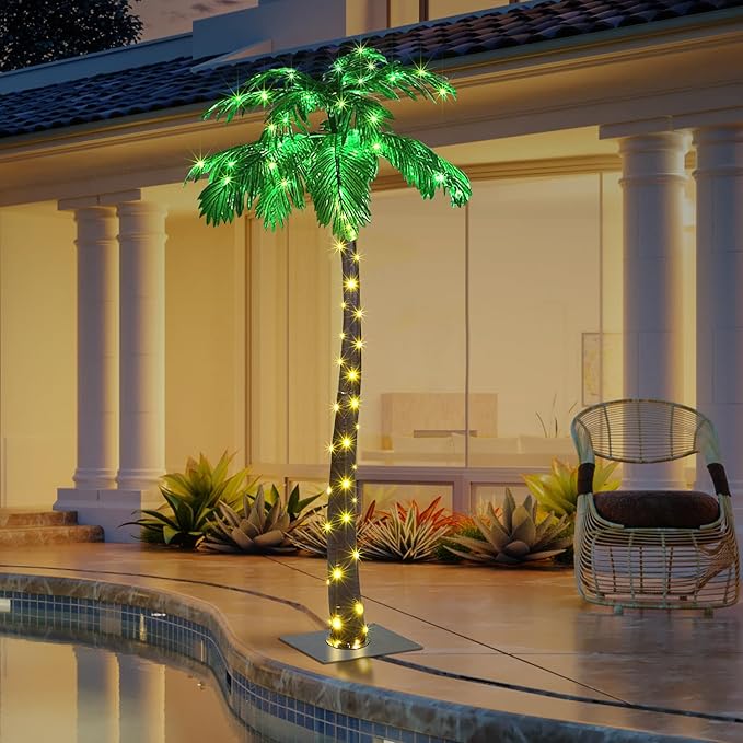 Lightshare 5 Feet Palm Tree 56LED Lights Artificial Fake Tree Decoration for Tiki Bar Outside Patio Porch Pool Christmas Nativity