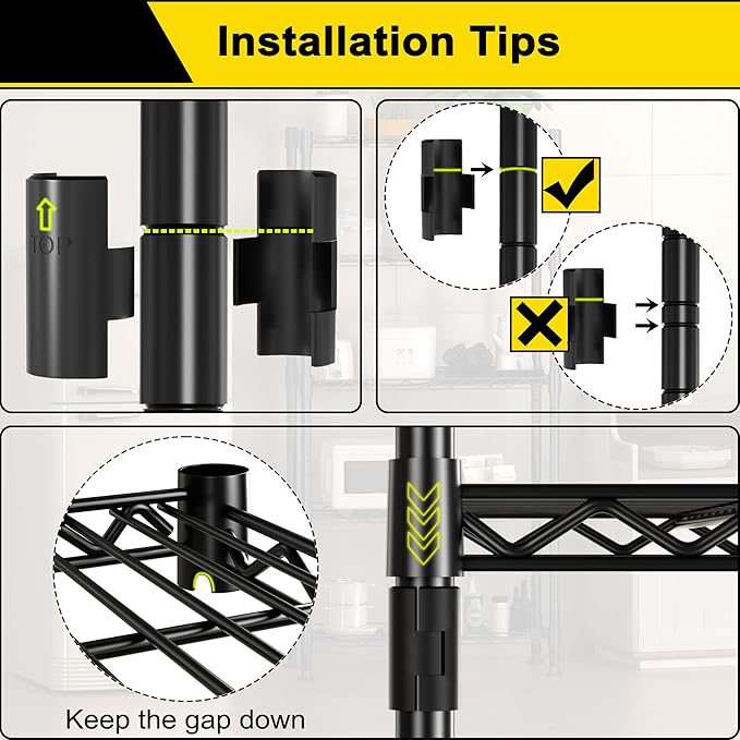 GIOTORENT 5-Wire Garage Shelving Storage Shelves, Metal Shelf Organizer 1750Lbs Capacity, Kitchen Storage Adjustable Shelf for Laundry Bathroom Pantry Closet, Black 36.2''L x 14''W x 72.3''H