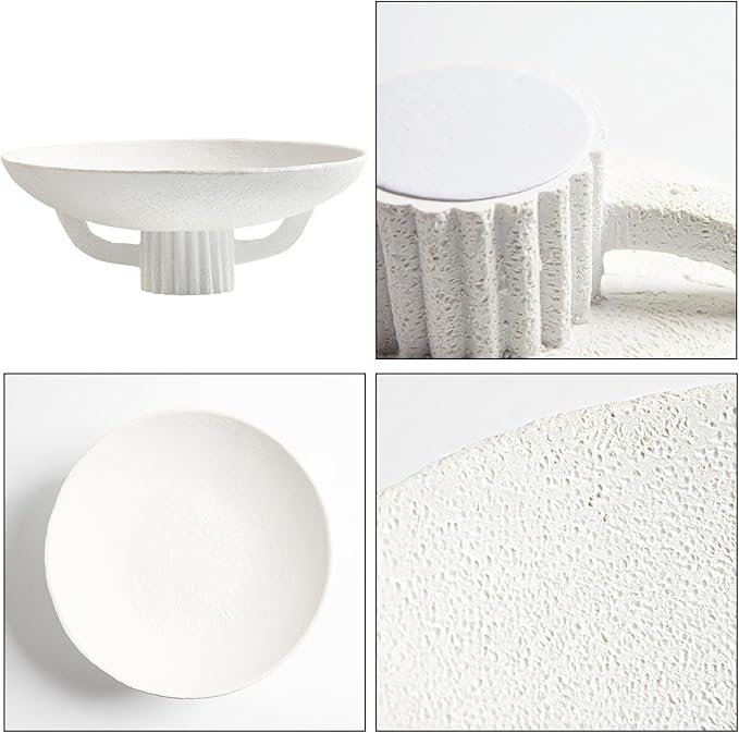 White Resin Decorative Bowl for Boho Modern Home Decor, 11.2" Large Elegant Pedestal Kitchen Fruit Bowl/Key Holder/Potpourri for Entryway Table, Coffee Table, Dining Room,Table Centerpiece Bowl