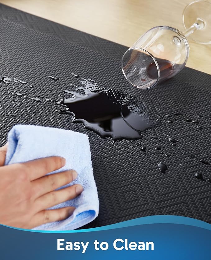 Ophanie Kitchen Mats for Floor, 9/10 inch Thick, 20x32 Anti Fatigue Cushioned Mat, Kitchen Rugs, Waterproof, Comfort Ergonomic Standing Mat for Office, Home, Sink, Black Non-Slip Ridged Bottom