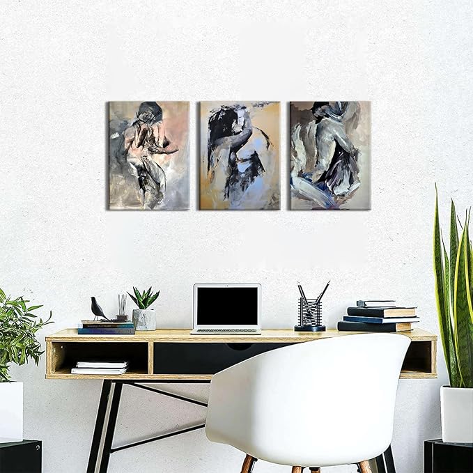 Sexy Wall Art Abstract Wall Decor Couples Bedroom Decor Watercolor Sexy Woman Man Pictures Canvas Pints Master Room Paintings Posters Modern Emotional Artwork Home Bathroom Decorations 12x16” 3Pcs