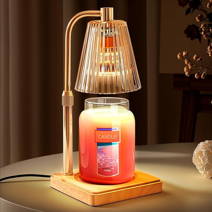 Candle Warmer Lamp with Timer for Yankee Candles, Adjustable Height Wax Melt Warmer, Birthday Gifts for Mom Women Sister, Vintage Amber Glass Lamp, Fall Decorations for Home Decor