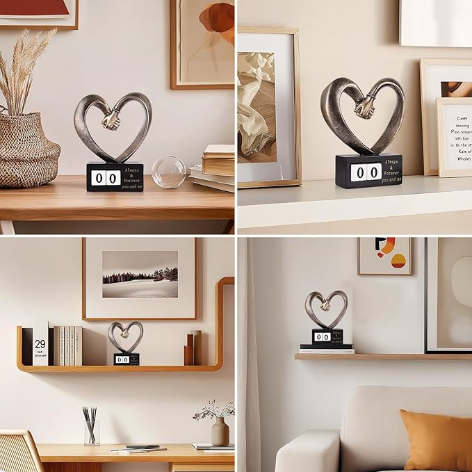 Holding Hands Heart Shaped Statue for His and Her 1 to 50 or 60th Anniversary, Wedding Gift for Newlyweds, for Home Decor, Office Coffee Table Bookshelf TV Cabinet Decor.
