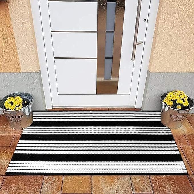 OJIA Fall Front Door Mat 24"x35" Black & White Front Door Rug Washable Entry Rug Cotton Handwoven Halloween Indoor Outdoor Doormat Small Area Rugs for Porch/Entrance