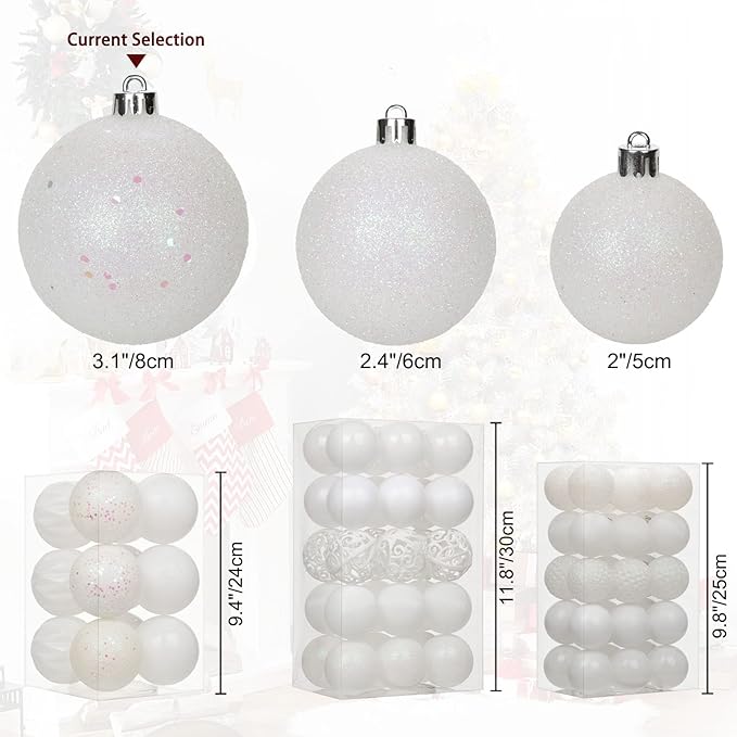 12PCS 3.15" Christmas Ball Ornaments Shatterproof Pearl White Christmas Tree Decorations Xmas Tree Balls Halloween Ornaments Décor