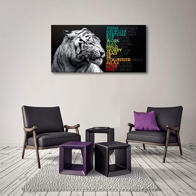 Animal Tiger Canvas Wall Art,Motivational Quotes Motto Inspirational Picture Canvas Prints with Frame, Wall Art Decorative