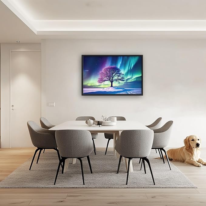 Tree of life Large Framed Wall Art Aurora Polar Lights Pictures Oversized Wall Decor Purple Aurora Polaris Canvas Print Painting Aesthetic Modern Artwork for Living Room Bedroom Office Bathroom Home Decor 36L"x24W"