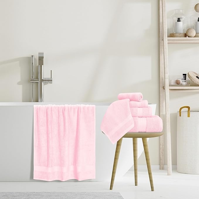 GLAMBURG Ultra Soft 8-Piece Towel Set - 100% Pure Ringspun Cotton, Contains 2 Oversized Bath Towels 27x54, 2 Hand Towels 16x28, 4 Wash Cloths 13x13 - Ideal for Everyday use, Hotel & Spa - Pink