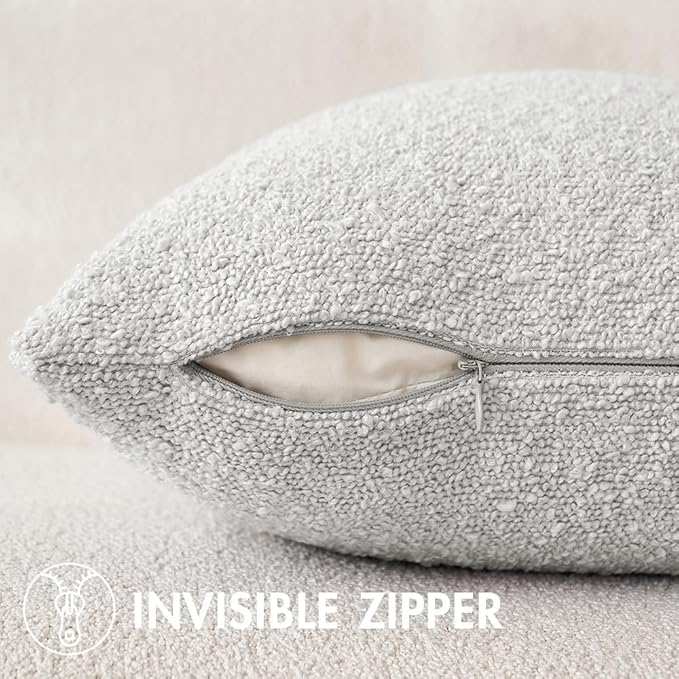 MIULEE 22x22 Inch Decorative Euro Sham Throw Pillows for Bed Set of 2 Textured Boucle Neutral Throw Pillow Covers Light Grey Accent Solid Euro Couch Pillowcase Cozy Soft Sofa Livingroom Home Decor