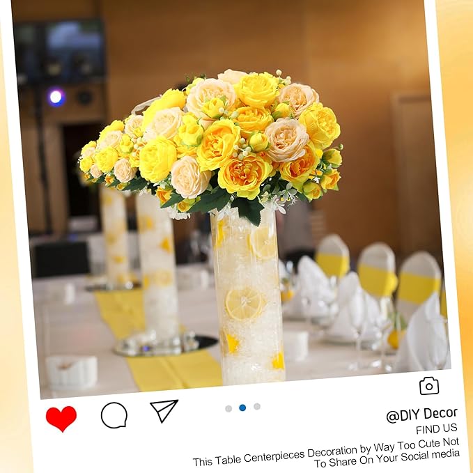 Geosar 8 Bundles Artificial Peonies Flowers Fake Silk Peony Bouquet Faux Peonies Flowers Bulk for Decoration Vase Florals Arrangements Wedding Party Table (Yellow,Champagne)