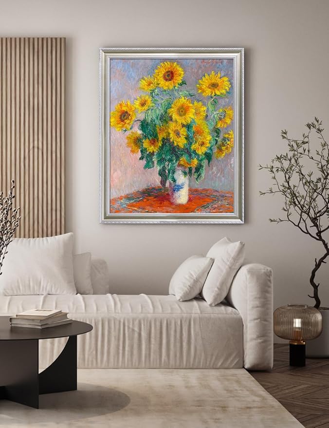 DECORARTS - Claude Monet Sunflowers, Large Framed Wall Art, Canvas Size 28x35, Outer Dimensions Larger With Customizable Solid Wood Frames, Giclee Canvas Print, Made in USA