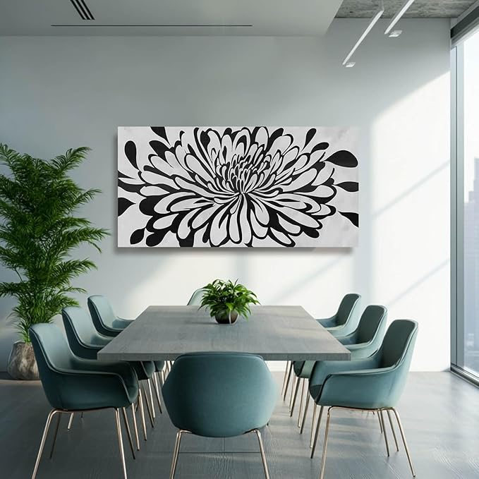 GAIDUOMAI Canvas Prints Wall Art for Living Room Chrysanthemum Artwork Badroom Black and White Wall Decor Minimalist Art for Dining Room 24"x48"