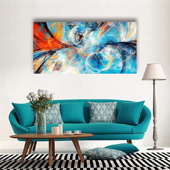 Blue Abstract Smart Line Pictures Canvas Wall Art for Living room Bedroom Wall Decor, Smart Line Wall Art Print Paitnings for home Decor,Morden Artwork Line Drawing Full of Imagination Canvas Art