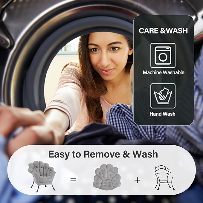 Lazy Chair with Ottoman, Modern Floral Reading Chair with Folding Footrest, Lounge Accent Chairs, Comfortable Oversized Armchairs for Bedroom, Living Room, Courtyard, Light Grey