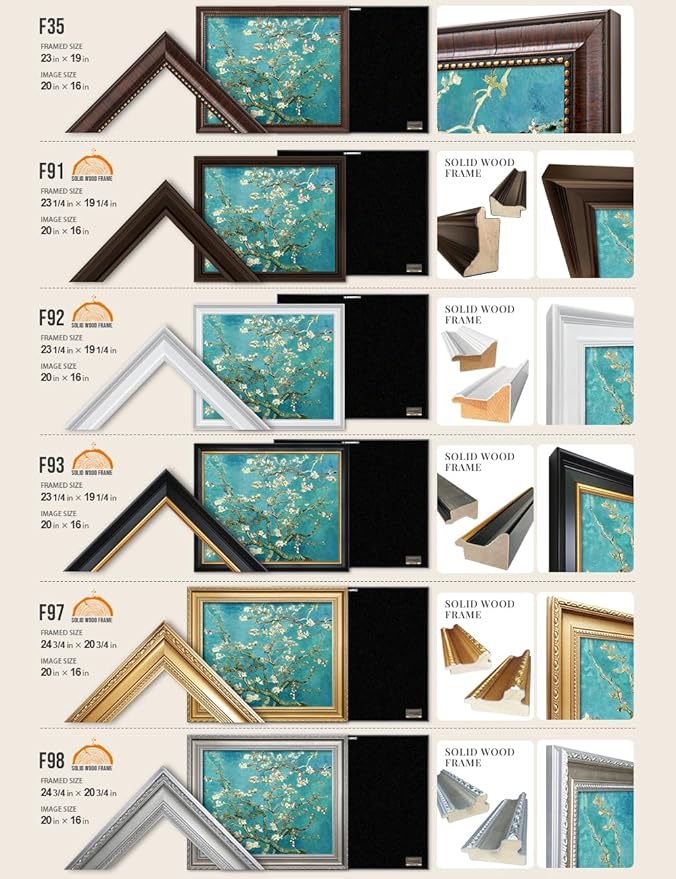 DECORARTS - Almond Blossom Tree by Vincent Van Gogh. Giclee Print w/Antique Brown Frame for Wall Decor. Picture Size: 20x16, Total Size w/Frame: 23x19