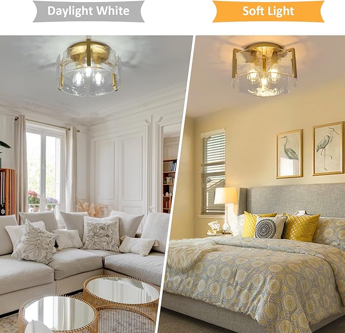 Modern Semi Flush Mount Ceiling Light Fixture, Gold Hallway Light Fixtures Ceiling Mount, Dimmable Foyer Kitchen Lighting Fixtures Ceiling Lights for Bedroom Bathroom Dining Room Laundry Room Entryway