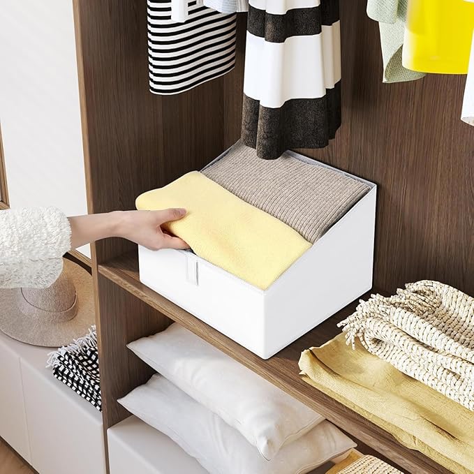 DIMJ Closet Storage Bins 8 Pack - Fabric Trapezoid Closet Organizer Bin, Foldable Storage Baskets for Shelves, Shelf Organizer, Clothing Storage Box for Toys, Books, Towel, Clothes