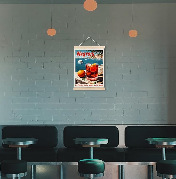 Yomisex Classic Negroni Cocktail Wall Art Poster, Vintage Italian Orange Alcohol Mediterranean Coastal Seaside Canvas Prints Wall Art Framed for Bar Pub Restaurant Decor, 12x16 Inch