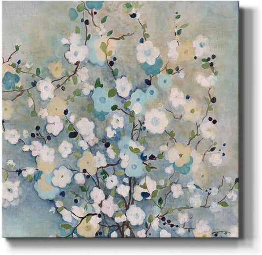 Square Premium Gallery Wrapped Canvas Flower Multicolor Wall Art Abstract Floral Romance Modern Pictures Print for Home Office, Ready to Hang