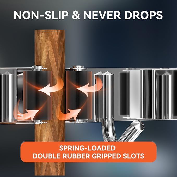 ZONGOOL 4 Racks and 5 Hooks Broom Holder Wall Mount Mop Hanger Wall Mounted Mop and Broom Storage Tool Rack Stainless Steel Garage Organization Garden Kitchen Home Laundry Organizer (Silver)