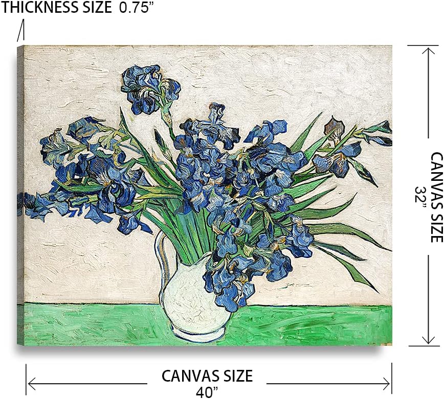 DECORARTS - Vase with Irises 1889, Vincent Van Gogh Art Reproduction. Giclee Print on Canvas. Wall Art for Home. 40x32