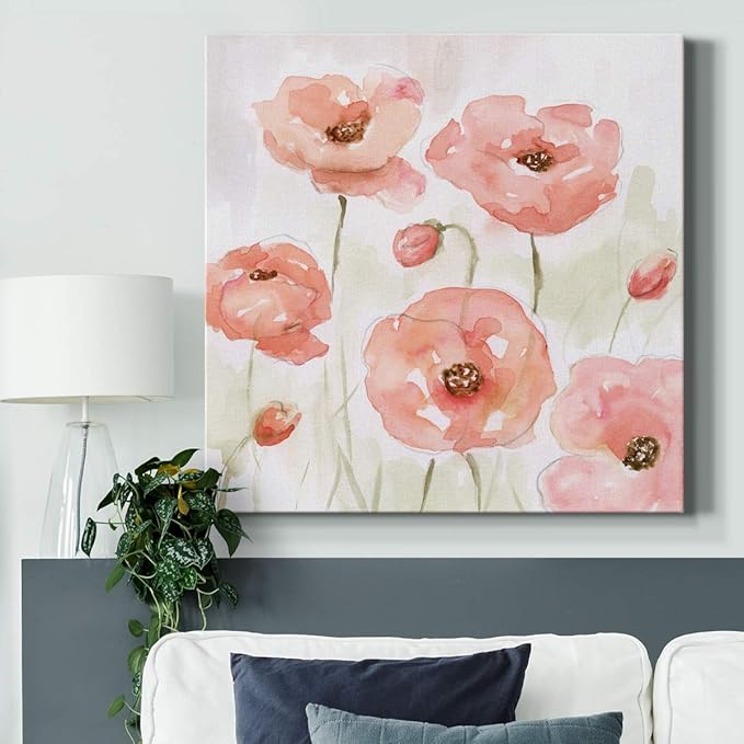 Square Premium Gallery Wrapped Canvas Flower Multicolor Wall Art Abstract Floral Romance Modern Pictures Print for Home Office, Ready to Hang