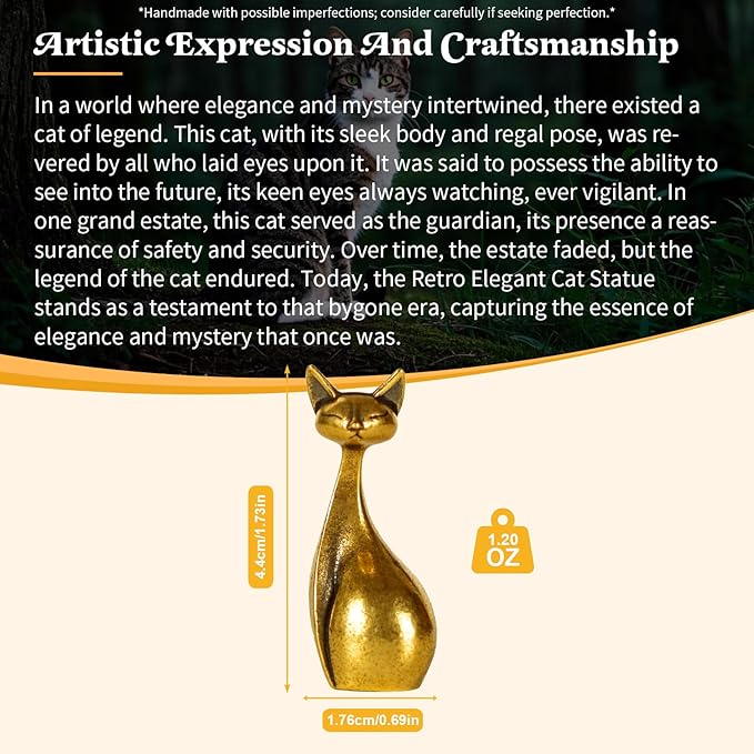 CHOVY Retro Handcrafted Elegant Cat Statue - 100% Solid Brass Desk Sleek Peek-a-Boo Feline in Regal Pose | Vintage Style Collectible Art Piece for Home, Unique Gift for Cat Lovers & Art Collectors