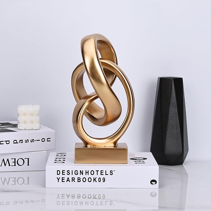 DOVDOV Abstract Gold Knot Statue, Geometric Knot Decor, Gold Decor on Shelf Bookshelf countertop for Living Room Coffee Table Office Coffee Table entryway entryway Desktop Decorative Ornament.