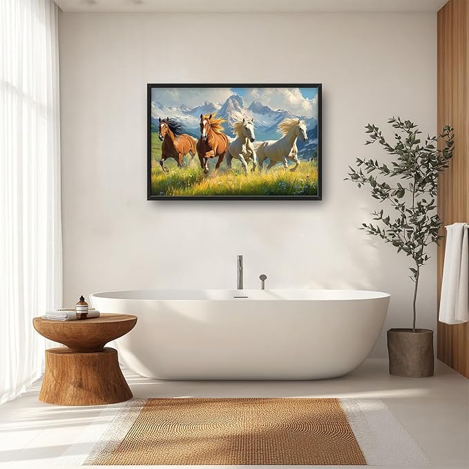 Framed Large Wall Art for Living Room, Running Horses Canvas Wall Decor, Large Landscape Picture Framed Painting, Modern Artwork for Bedroom Office 36L'' × 24W''