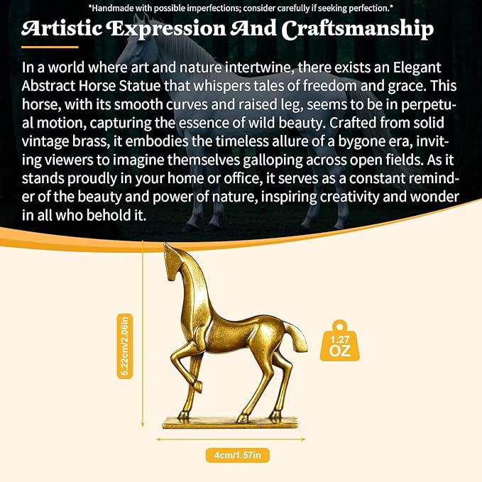 Retro Handcrafted Elegant Abstract Horse Statue 100% Solid Brass with Smooth Curves Raised Leg, Ideal Home Decor Item Collectible Desk Accessory Office Scene Ornament Artistic - Artistic Enhancement