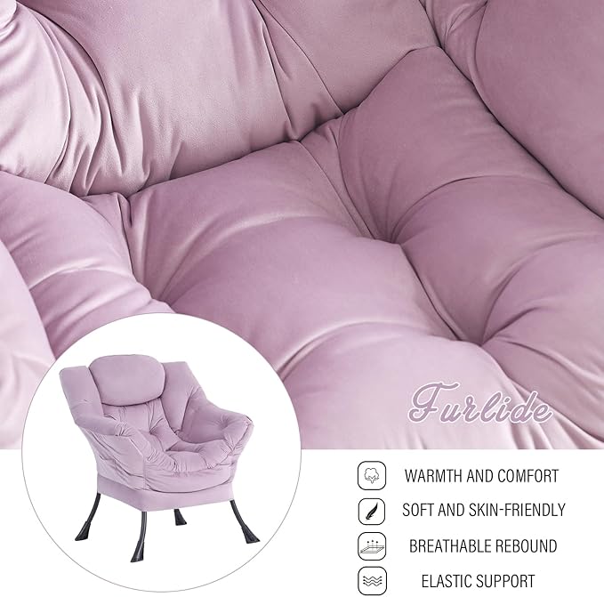 Lazy Chair with Ottoman, Modern Chair with Folding Footrest, Lounge Accent Chair, Comfortable Reading Chair (Velvet Light Purple)