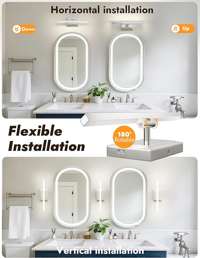 NIORSUN 15.7 Inch Modern Bathroom Light Fixture, 12W 5CCT Dimmable LED Chrome Bathroom Vanity Lights Over Mirror, Vanity Lights for Bathrooms Restroom Mirror- ETL Certified