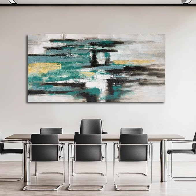 NBAODAN Large Abstract Wall Art Canvas Art Prints Black and White Home Wall Decor Green Neutral Artwork for Living Room Dining Room office 29x58 Inch