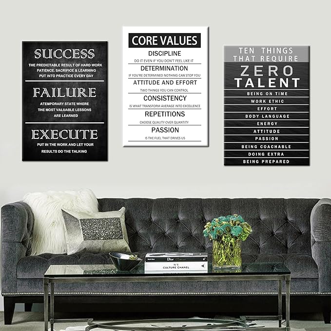 Core Values Poster Inspirational Office Quotes Wall Decor Motivational Canvas Wall Art Zero Talent Picture Poster Print Painting Modern Home Bedroom Office Decor Framed and Stretched [60''Wx 28''H]