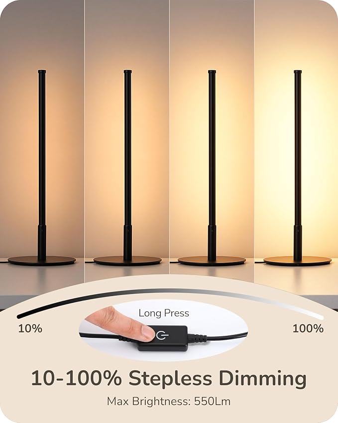 EDISHINE Upgraded LED Table Lamp Set of 2, Stepless Dimmable Bedside Lamps with Metal Finish & 3 Color Temperature, 6W Modern Desk Lamps, Black Nightstand Lamp for Bedroom, Living Room, Corner, Gift