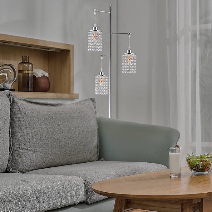 beaysyty Art Decor Crystal Floor Lamp 3-Light Contemporary Crystal Lampshade for Living Room,Bedroom,Office,Bulb Included,Chrome Finish
