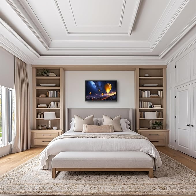 Olivine Hot Air Balloon Wall Art, Cappadocia Landscape Pictures Wall Decor, Night Adventure Paintings, Travel Canvas Prints, Framed Artwork for Bathroom Bedroom Living Room Office Home 36"x24"