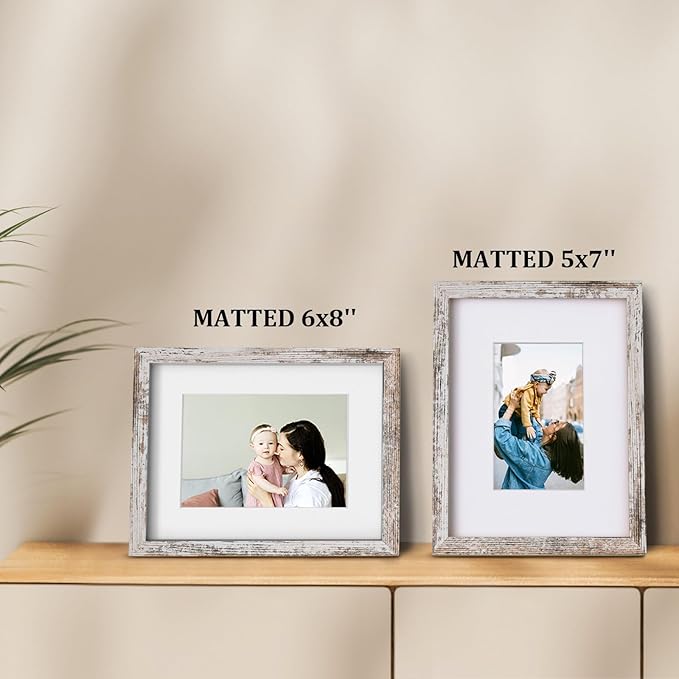Egofine 9x12 Picture Frames Set of 4, Made of Solid Wood Covered by Plexiglass 5x7 and 6x8 with Mat or 9x12 without Mat, for Table Top Display and Wall Mounting Photo Frame Rustic Green